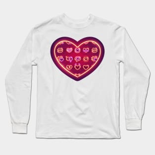 Glowing Neon Hearts Seamless Background Long Sleeve T-Shirt